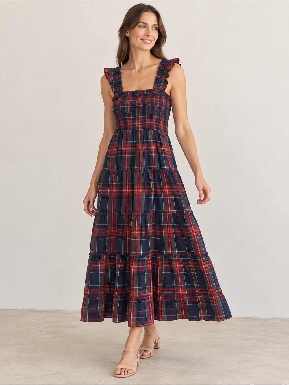 J.Crew Tartan Plaid Smocked Tiered Dress Size S